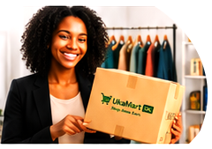 Woman holding a UkaMart parcel