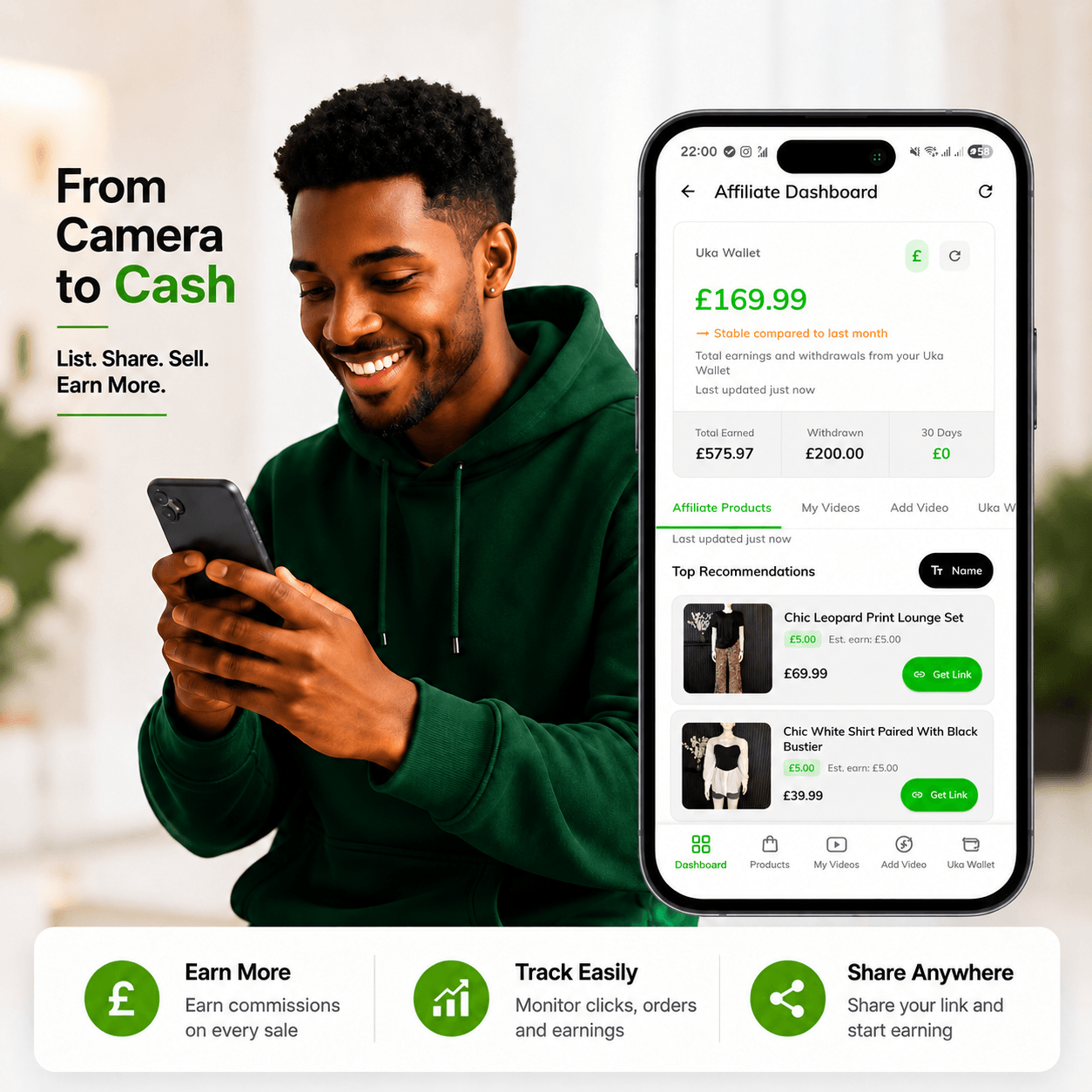 Ukaah app preview with man holding a phone