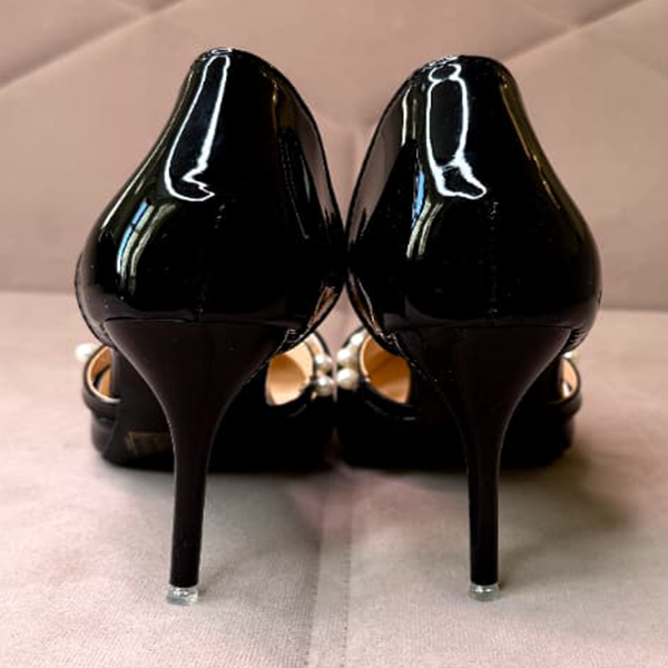 Black Patent Pearl Pointed Heels