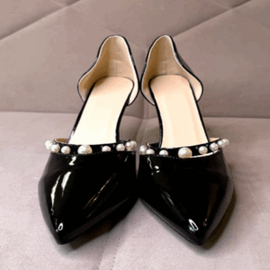 Black Patent Pearl Pointed Heels