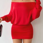 Elegant Red Off Shoulder Mini Dress – Stylish Long Sleeve Bodycon Party Dress