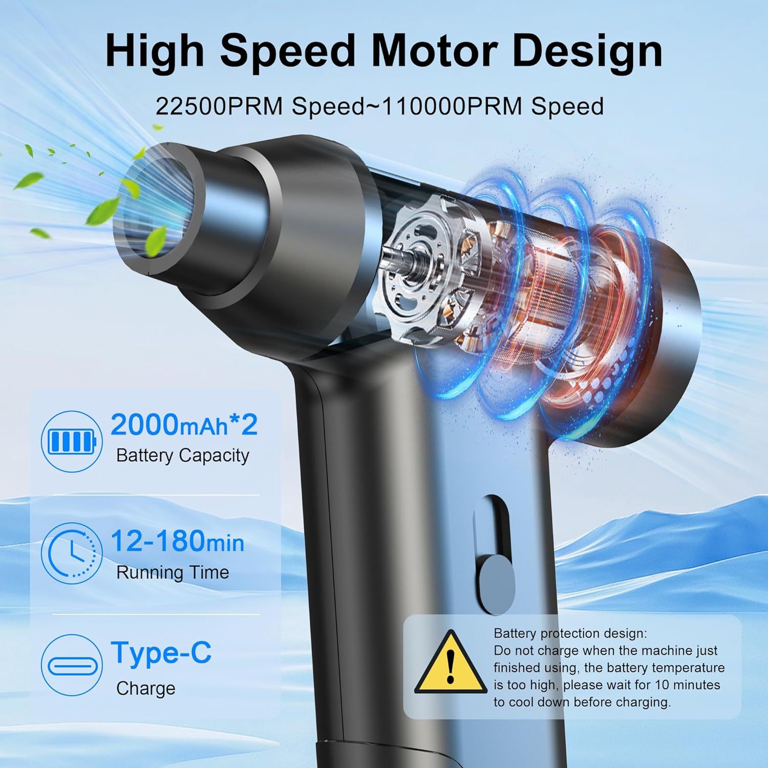 Mini Wireless Dust Blower 130000RPM Brushless Turbo Fan Keyboard & PC Cleaner UK - Image 3