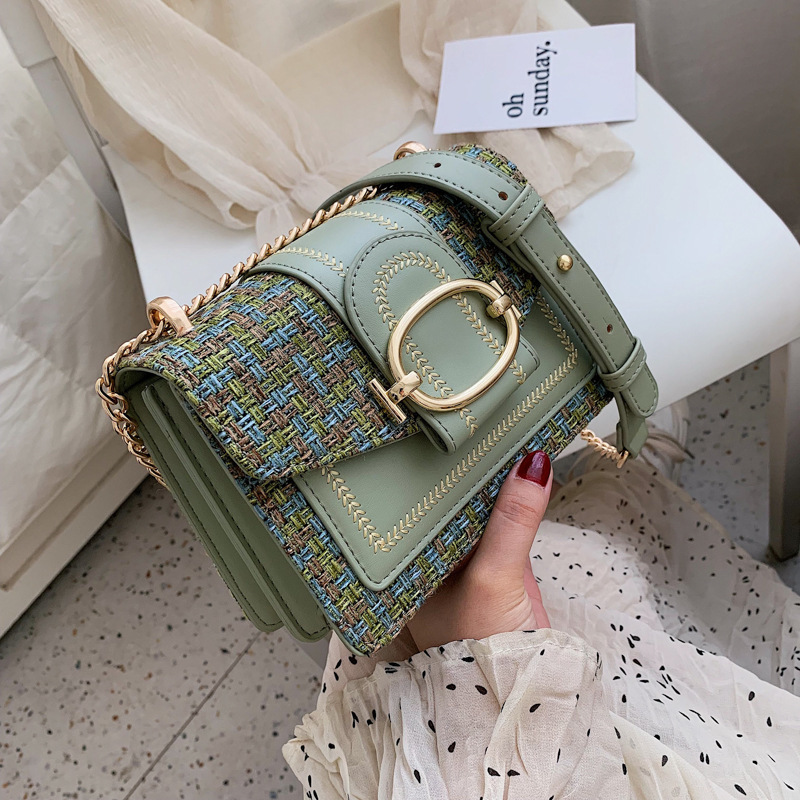 Hong Kong style bags women's 2024 autumn and winter New Korean casual elegant women's bag cotton and linen stitching chain shoulder messenger bag - Image 4