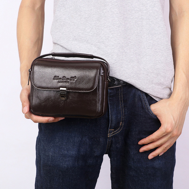 Men's leather phone bag 7-inch mini crossbody shoulder bag cowhide phone belt bag belt small handbag - Image 2