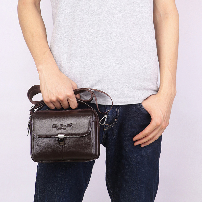 Men's leather phone bag 7-inch mini crossbody shoulder bag cowhide phone belt bag belt small handbag