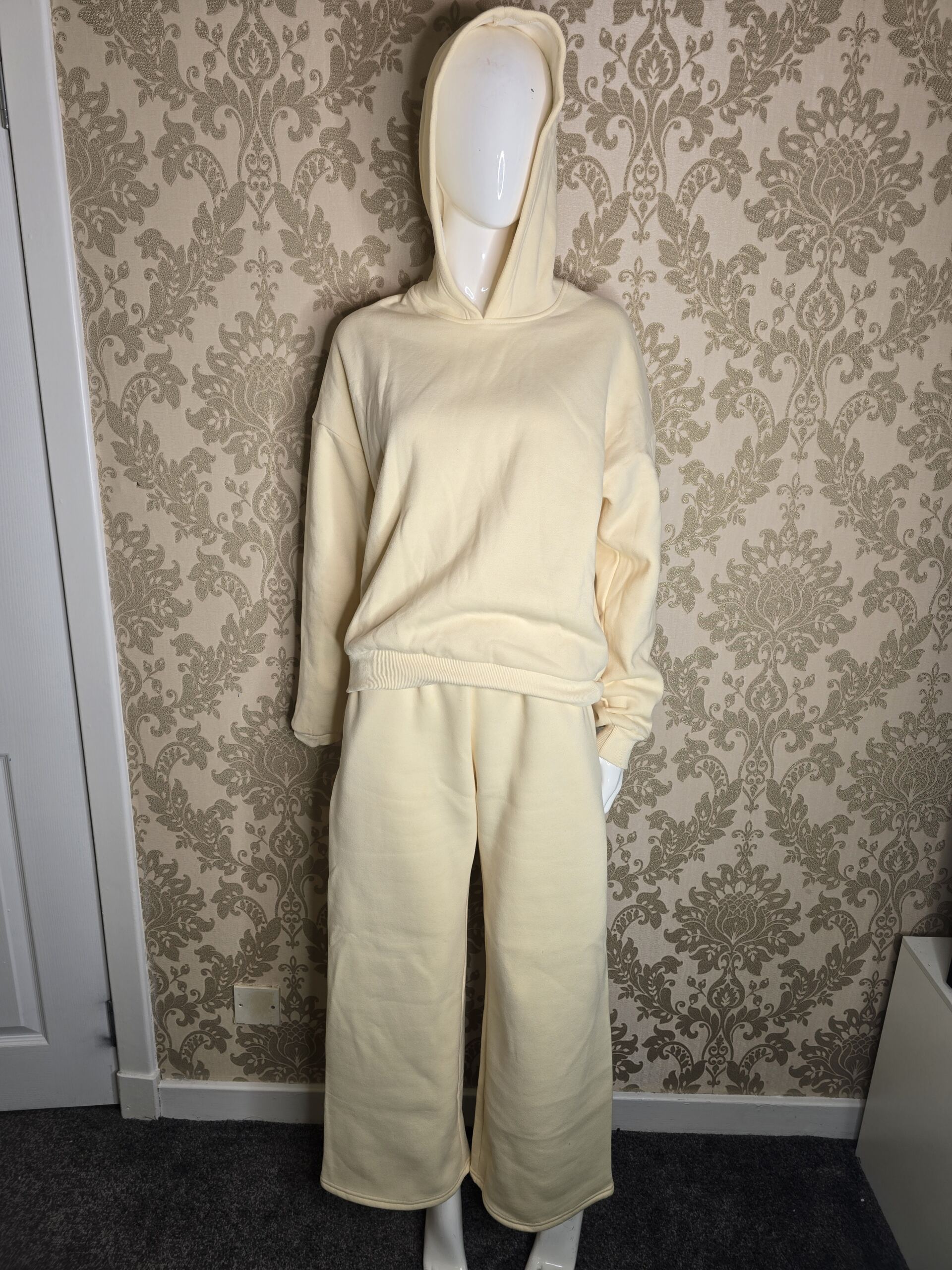 Women’s Cream Hooded Tracksuit Set with Pink Bow Detail – Size Small