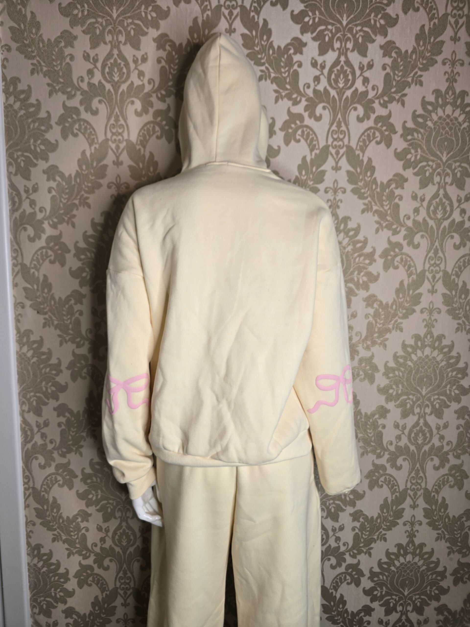 Women’s Cream Hooded Tracksuit Set with Pink Bow Detail – Size Small - Image 5