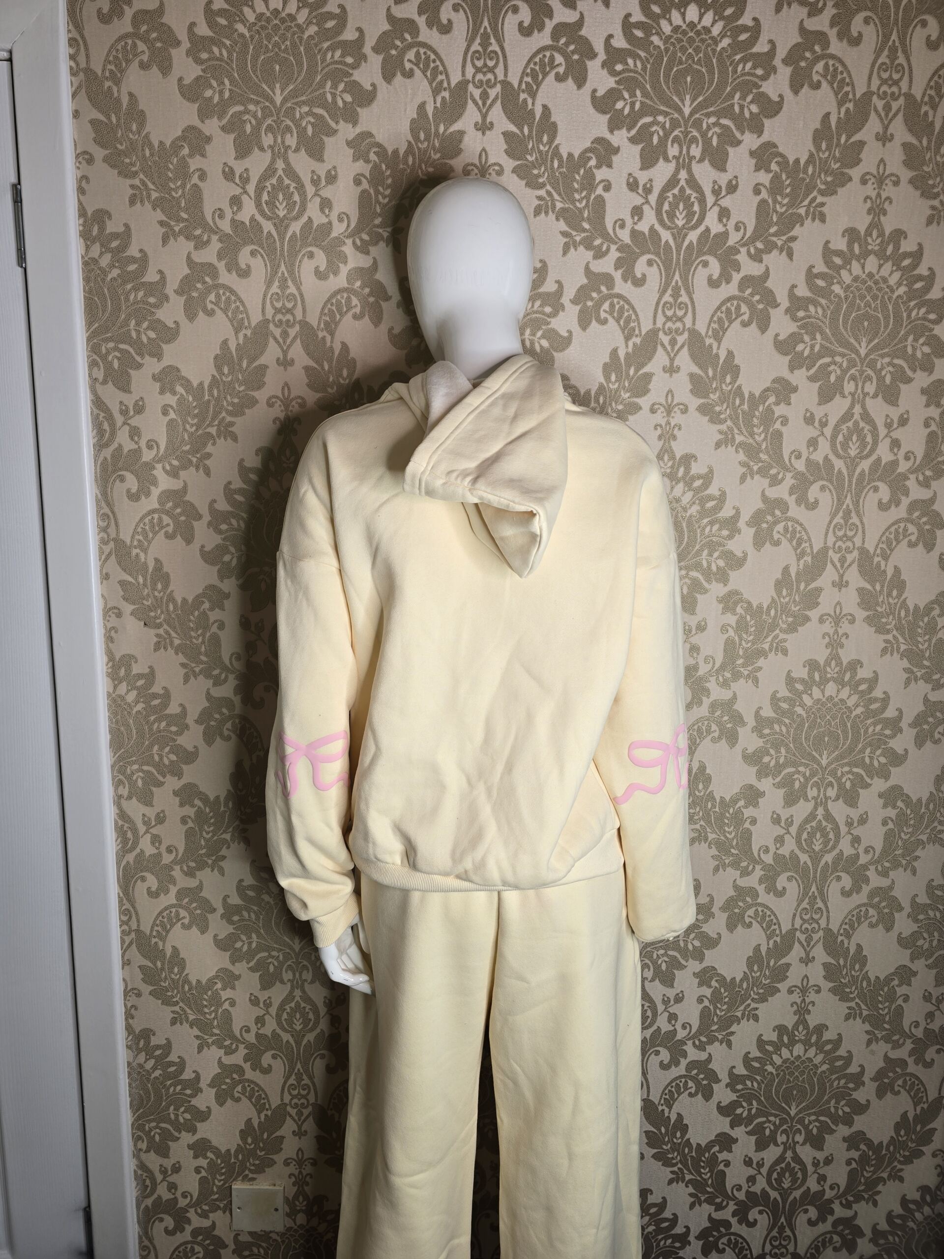 Women’s Cream Hooded Tracksuit Set with Pink Bow Detail – Size Small - Image 4