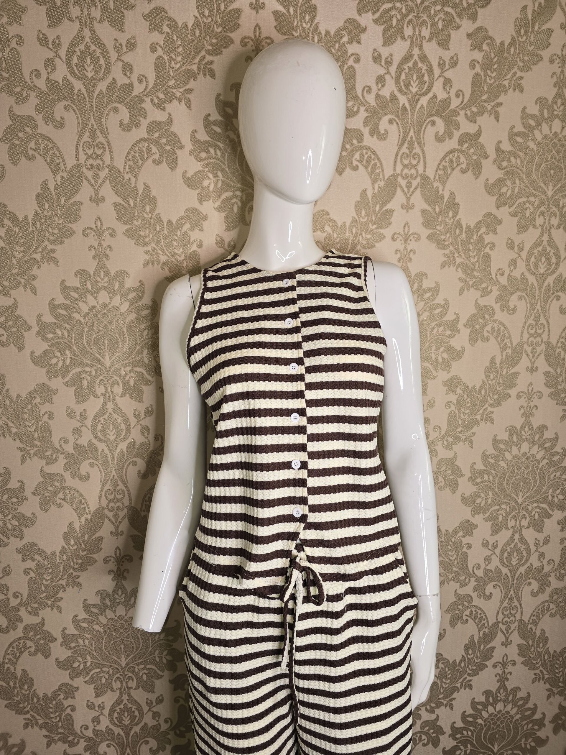 Women’s Brown & Cream Striped Knit Two-Piece Set – Size Small - Image 5