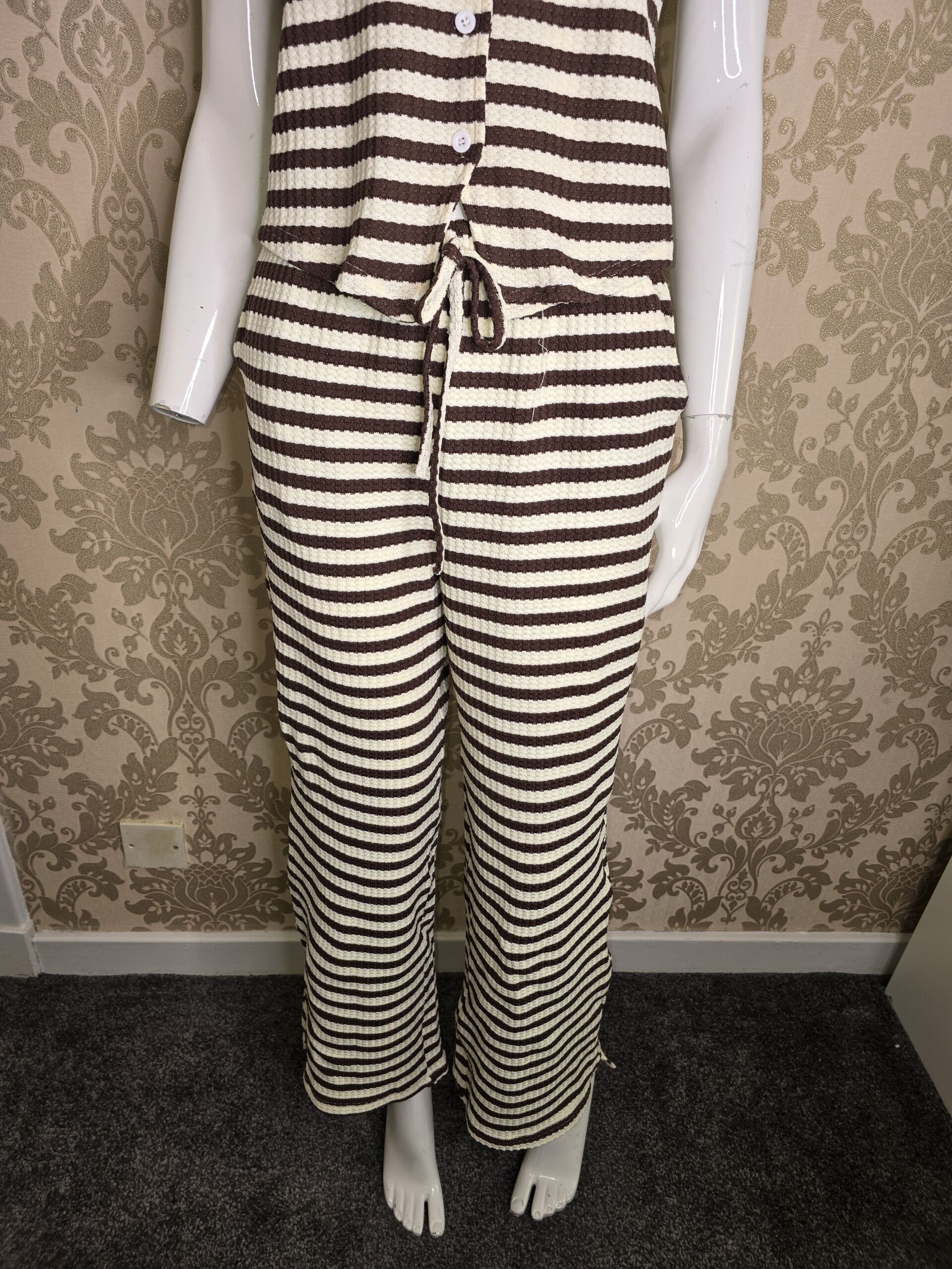 Women’s Brown & Cream Striped Knit Two-Piece Set – Size Small - Image 4