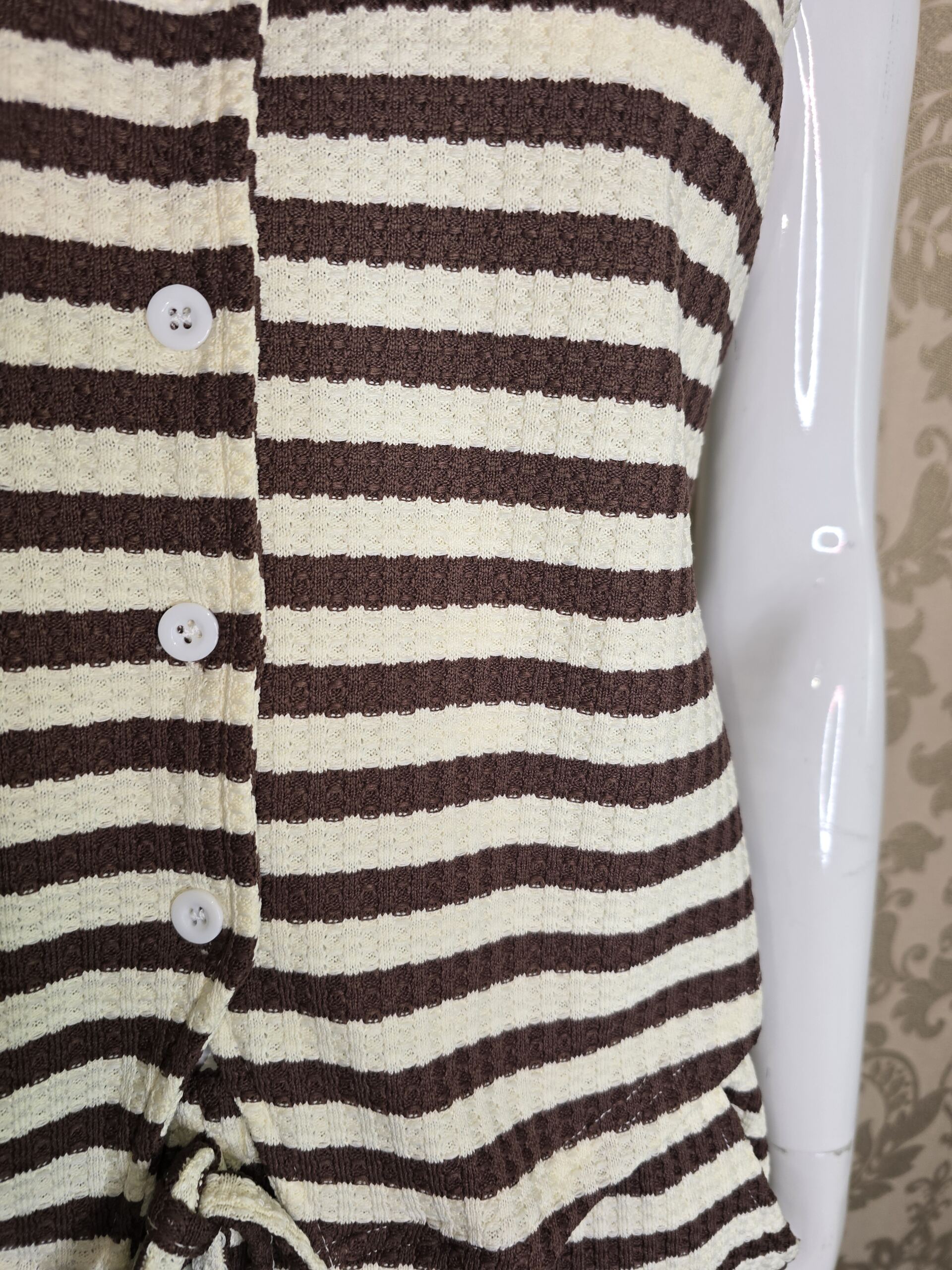 Women’s Brown & Cream Striped Knit Two-Piece Set – Size Small - Image 3