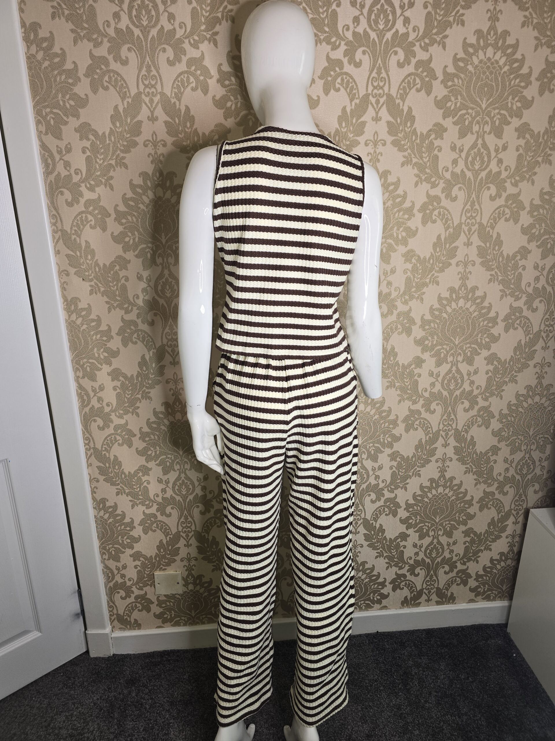 Women’s Brown & Cream Striped Knit Two-Piece Set – Size Small - Image 2