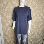 Women’s Navy Blue T-Shirt Dress with Lace Hem, Small Casual Summer Dress