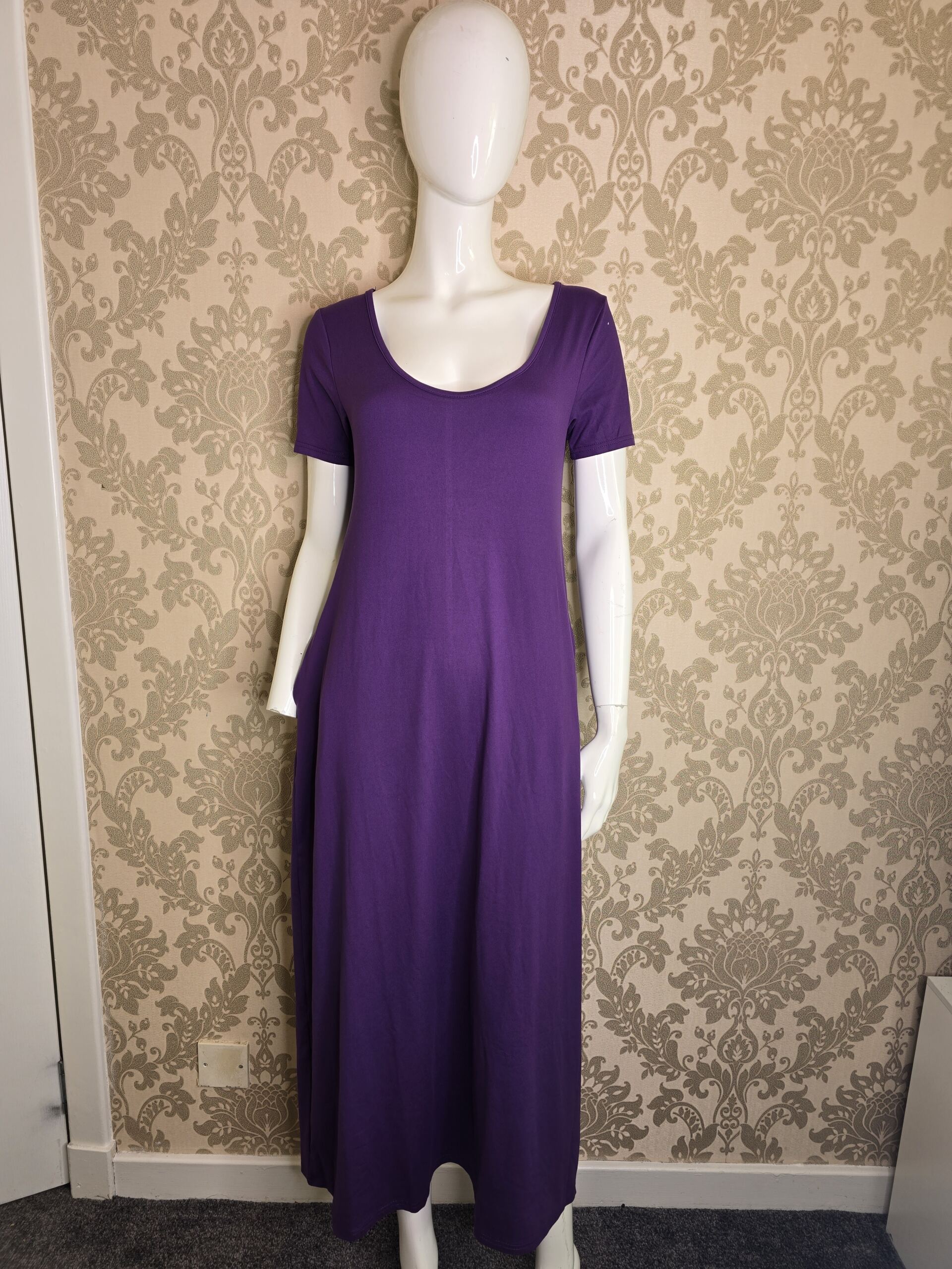 Women’s Purple Maxi Dress, Scoop Neck Short Sleeve Small - Image 6