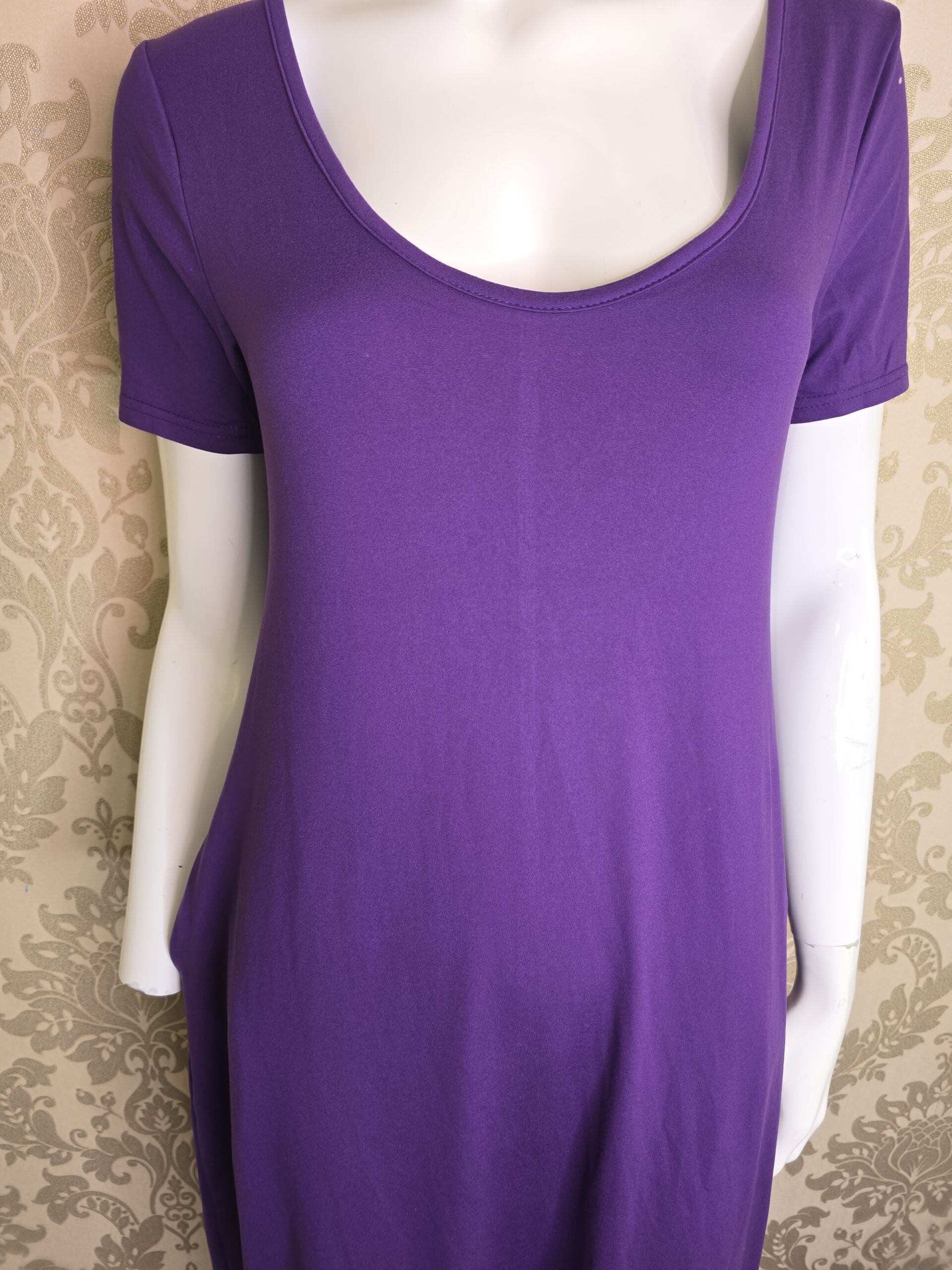 Women’s Purple Maxi Dress, Scoop Neck Short Sleeve Small - Image 3