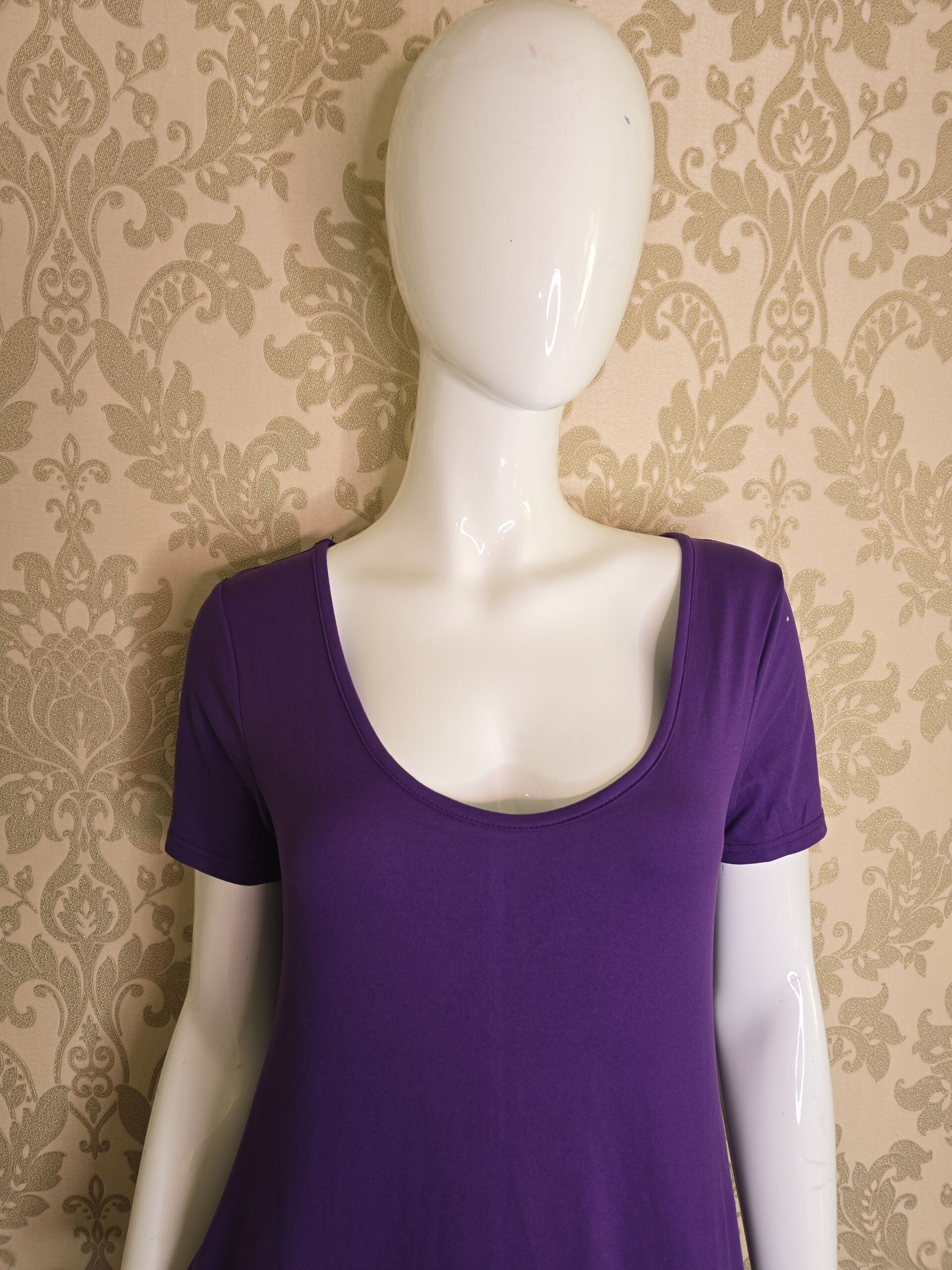 Women’s Purple Maxi Dress, Scoop Neck Short Sleeve Small - Image 2