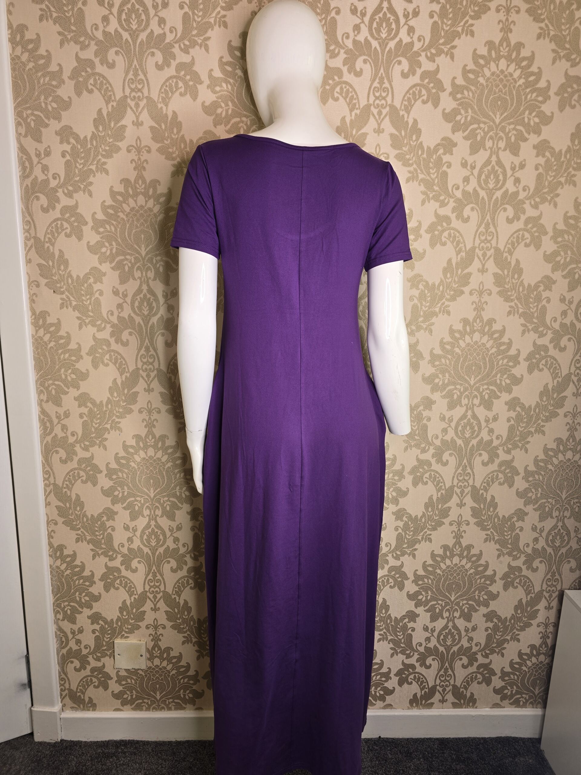 Women’s Purple Maxi Dress, Scoop Neck Short Sleeve Small - Image 4