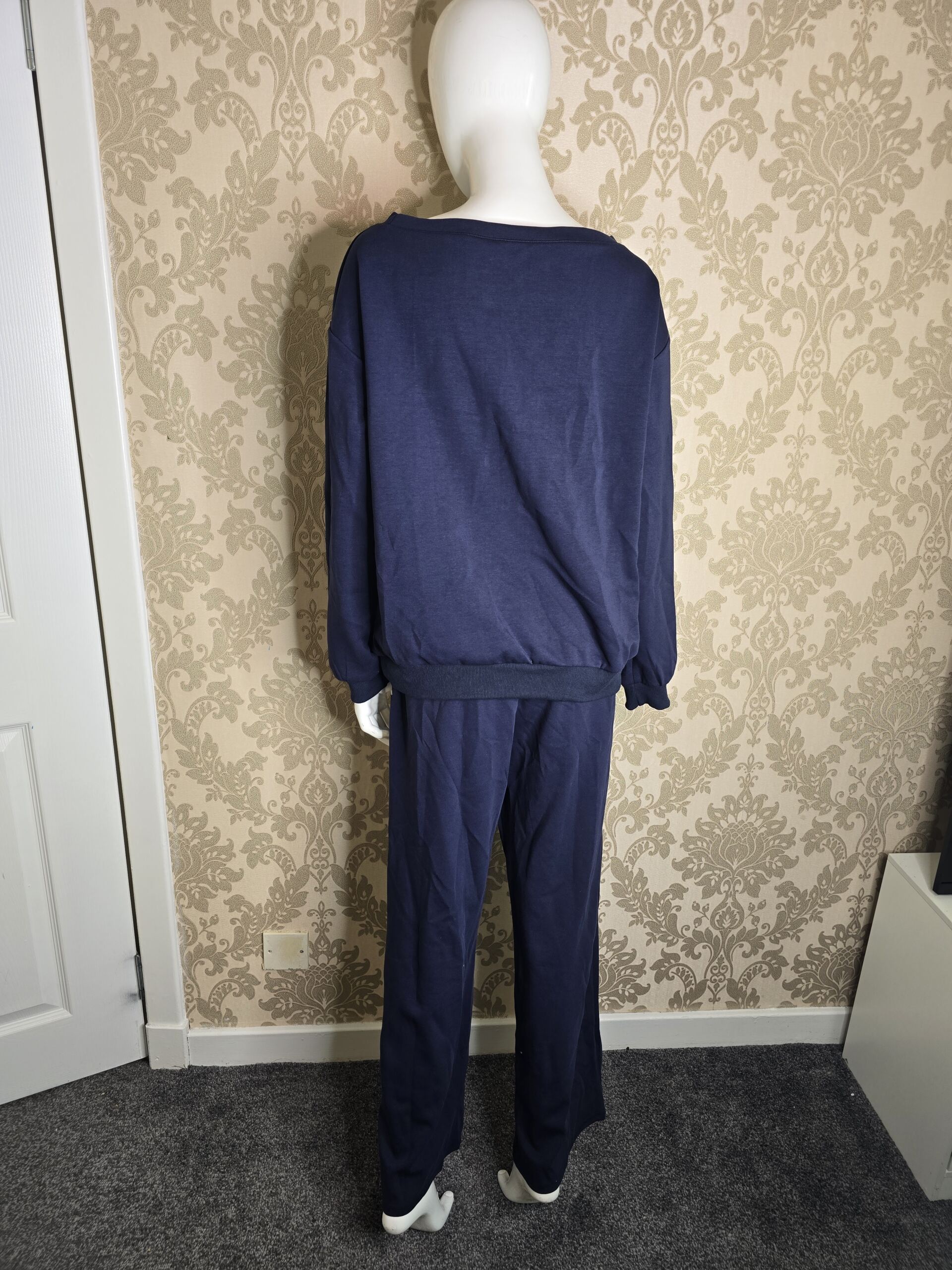 Women’s Navy Blue Off-Shoulder Two-Piece Lounge Set – Size Small - Image 2