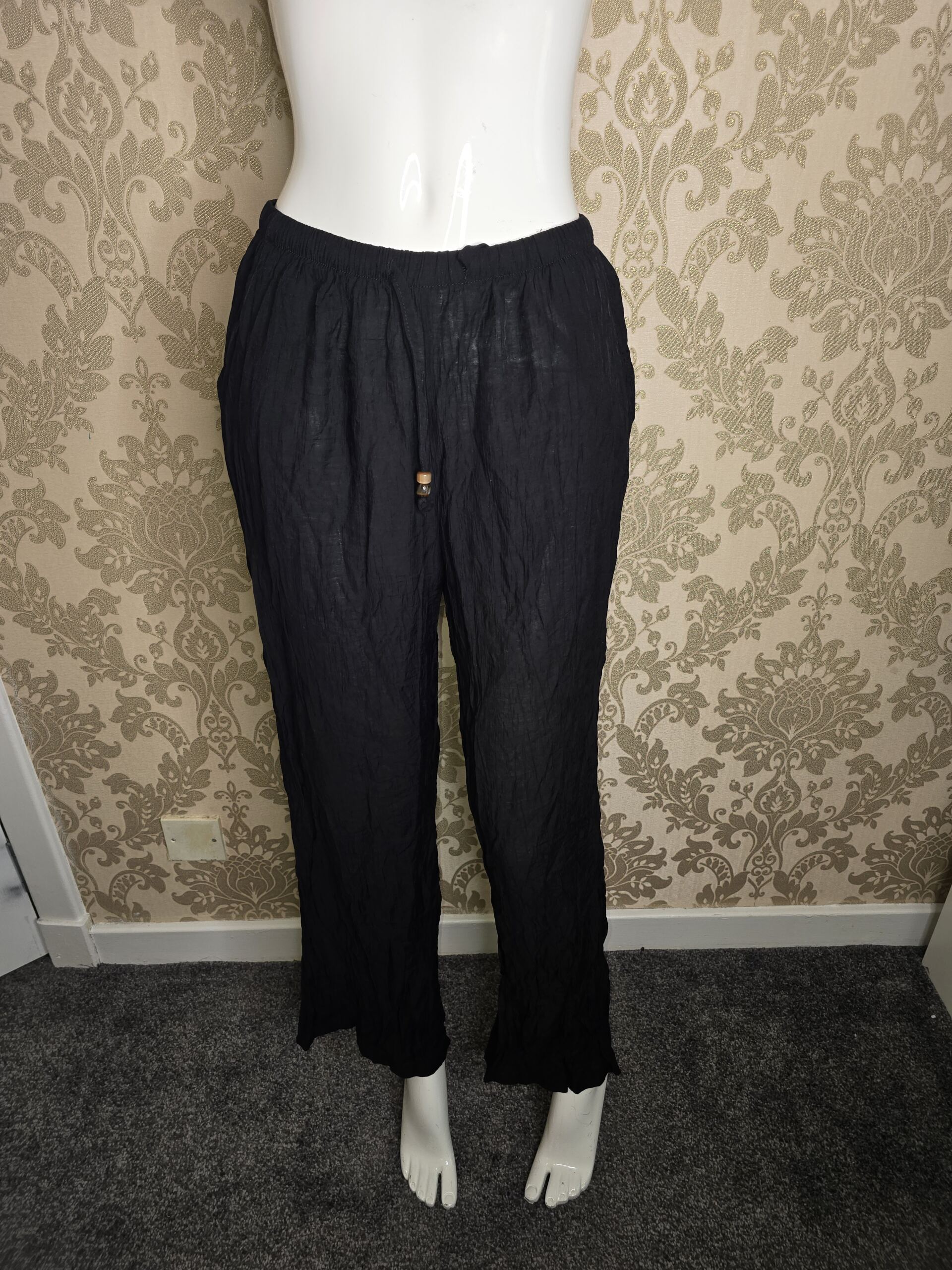 Women’s Black Crinkle Drawstring Trousers – Small/Medium - Image 5