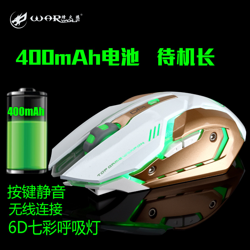 Fenghuolang Wireless Silent Gaming Mouse 2.4 G White for Laptop Office