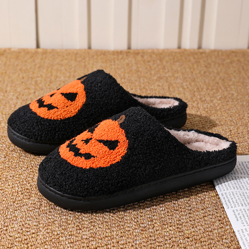 Halloween Pumpkin Cotton Slippers Thick Sole Warm House Shoes - Image 3