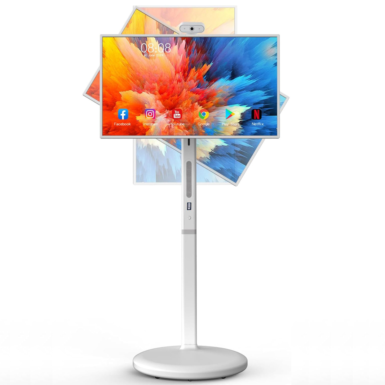 32 Inch HD Smart Mobile TV Touch Screen Karaoke Display White 8 GB 128 GB Wireless Projection