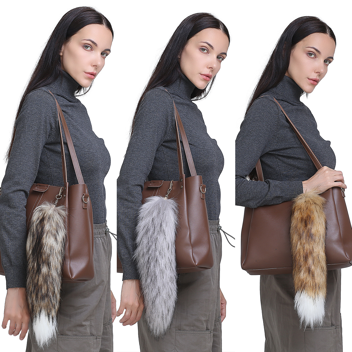 Stylish Halloween Fox Tail Fur Bag Charm Keyring - Image 3