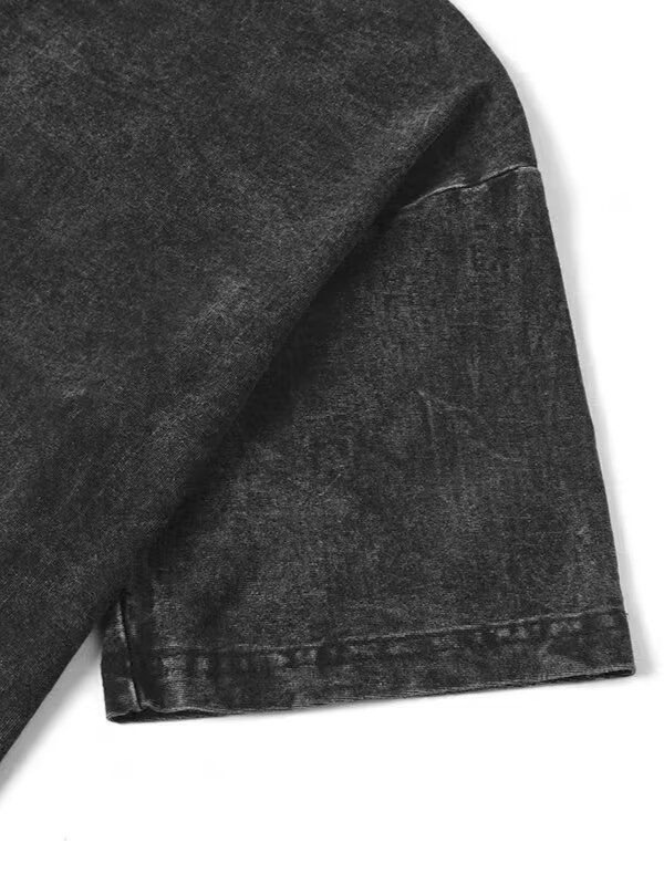 Heavy American retro oversize washed and worn loose cotton base couple summer short sleeve T-shirt men and women - Image 5