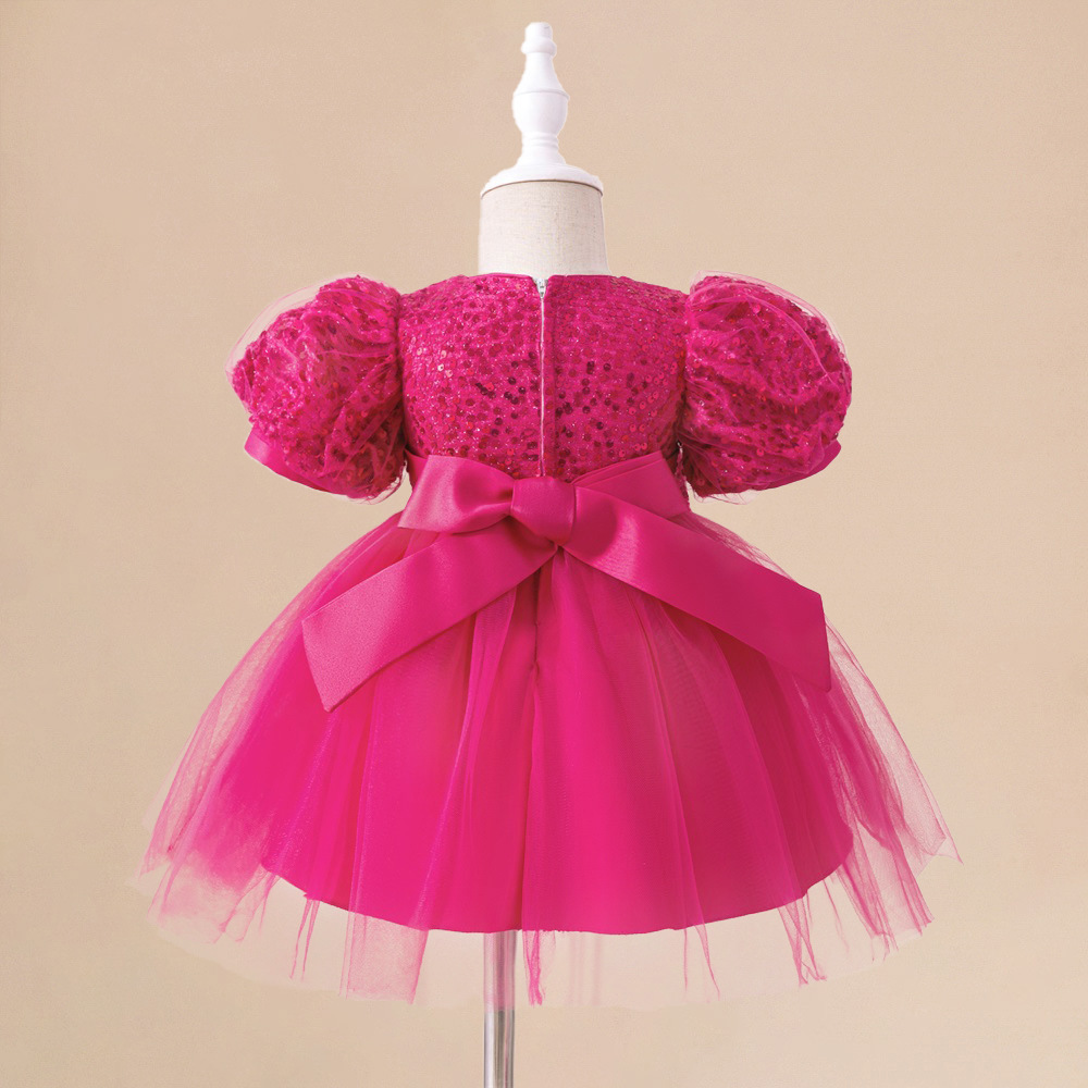 Vibrant Red Girls Puffy Princess Birthday Party Dress