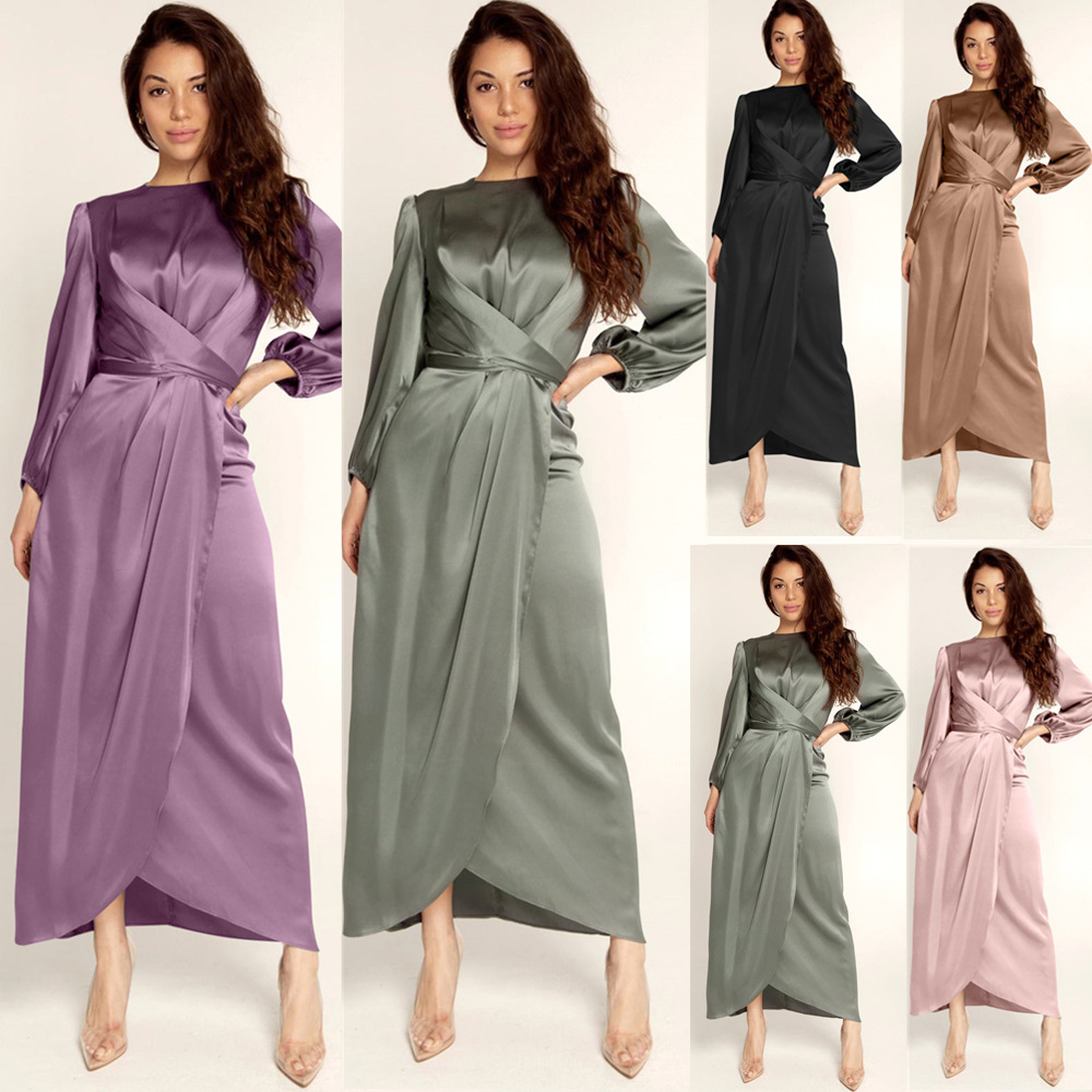 Soft Waist Satin Dress GH0068 for Women, Dubai Style