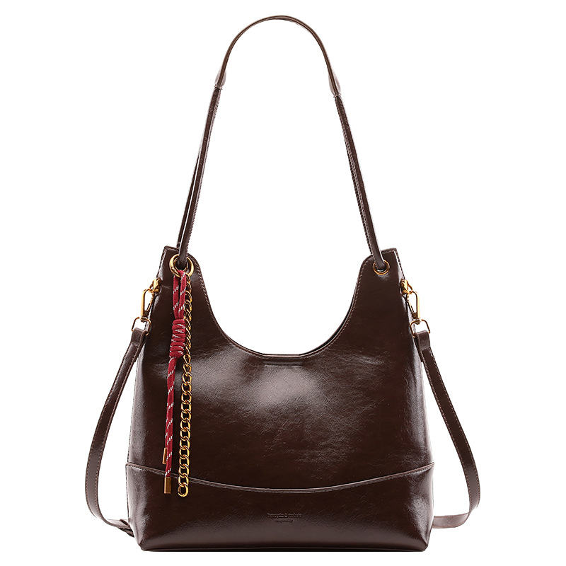 Autumn and Winter super popular large capacity totes mother and child bag 2024 trendy new oil wax leather retro commuter commuter single - Image 5
