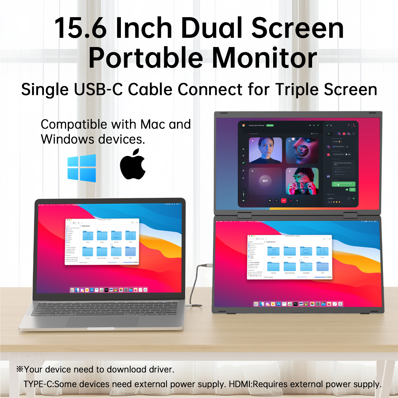 15.6 Inch Dual Screen Portable Monitor, 1080 P External Display for Laptop Office Gaming - Image 4
