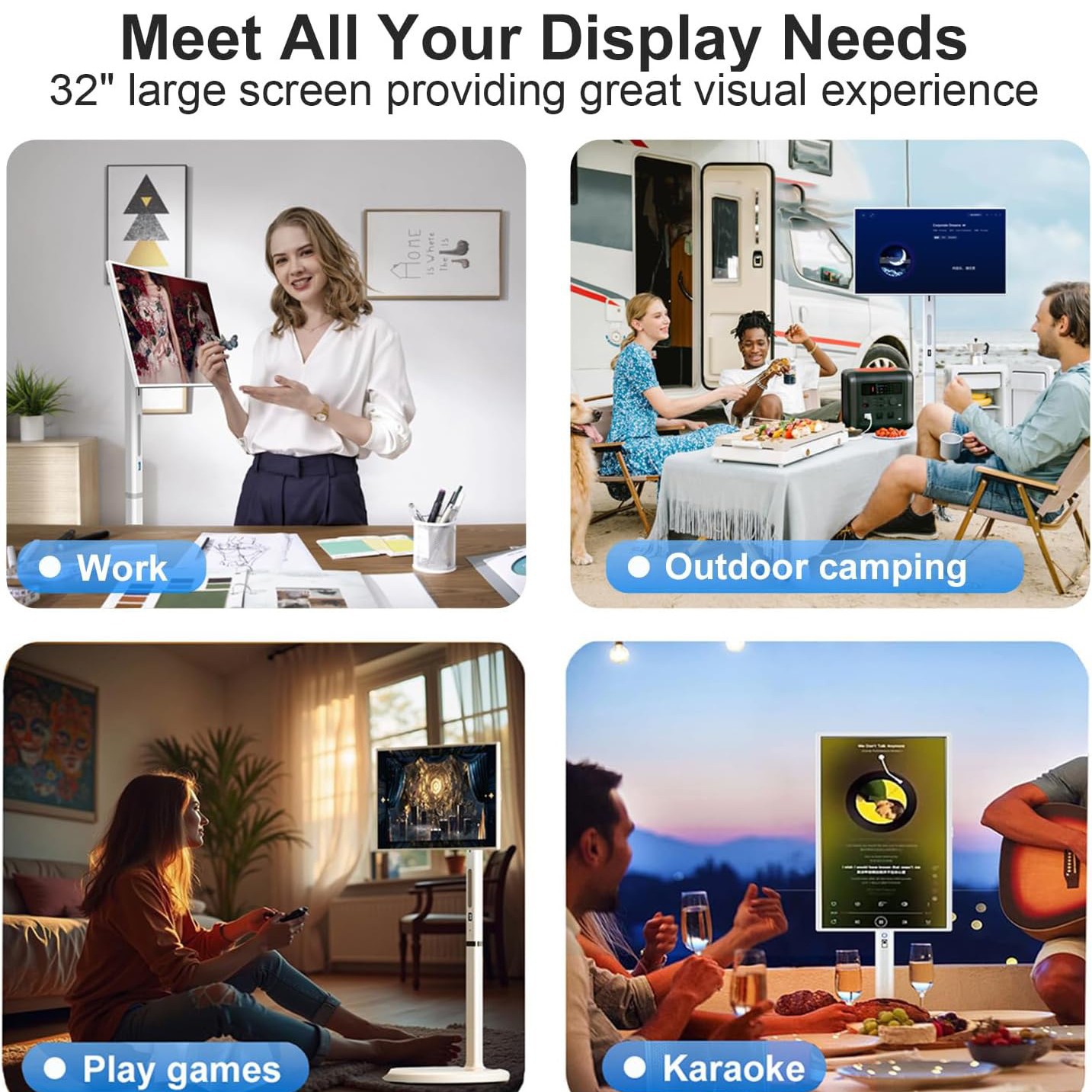 32 Inch HD Smart Mobile TV Touch Screen Karaoke Display White 8 GB 128 GB Wireless Projection - Image 4