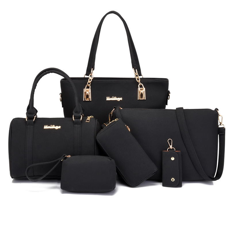 2023 fashion women's bag solid color frosted European and American retro portable mother and child bag six-piece shoulder crossbody large capacity bag - Image 5