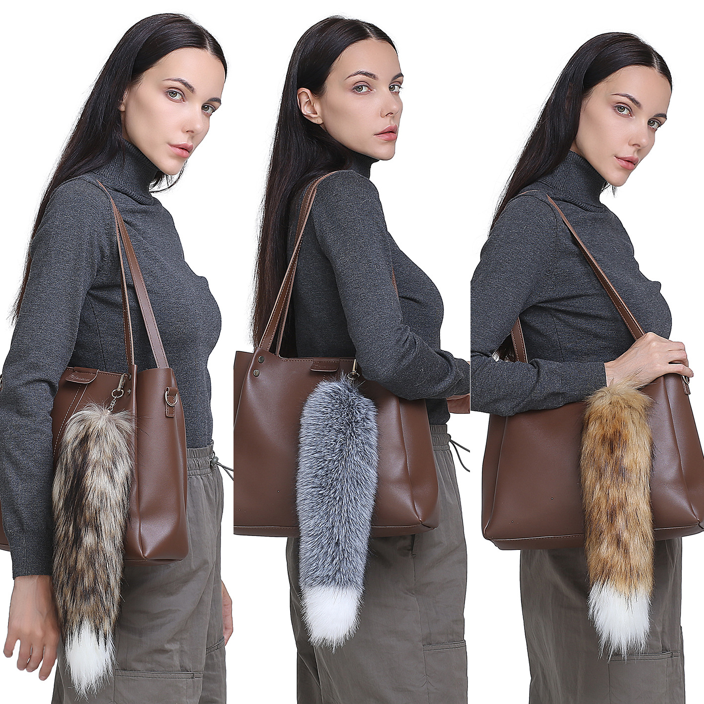 Stylish Halloween Fox Tail Fur Bag Charm Keyring