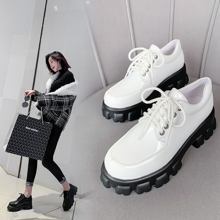 Women’s Platform Pumps Patent Leather Lace-Up White Shoes - Image 3