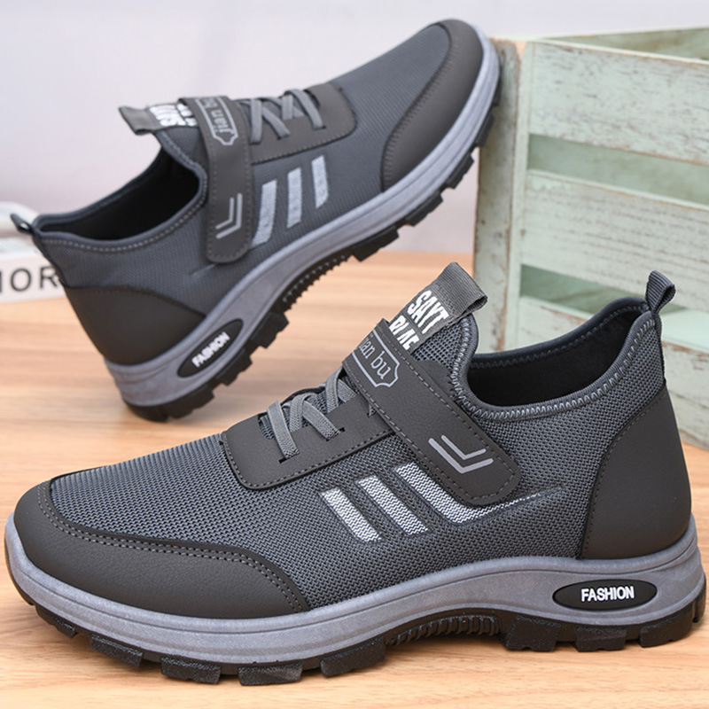 Men's Velcro Walking Sneakers Soft Sole Comfort Shoes Grey Black - Image 2