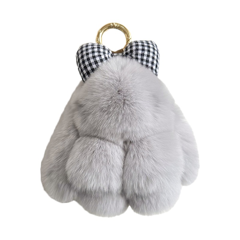 Cute Rex Rabbit Hair Bunny Bow Bag Charm Keyring - Image 3