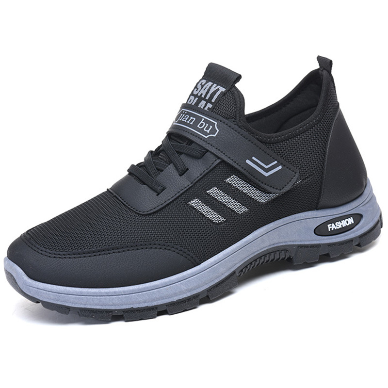 Men's Velcro Walking Sneakers Soft Sole Comfort Shoes Grey Black - Image 5