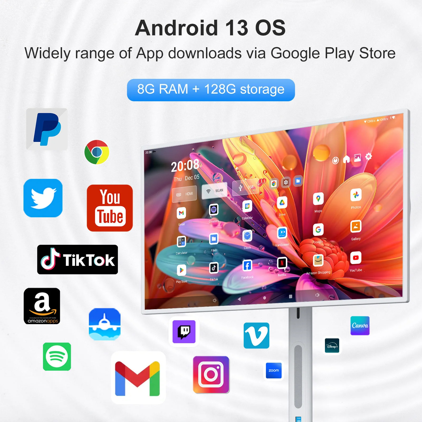 32 Inch HD Smart Mobile TV Touch Screen Karaoke Display White 8 GB 128 GB Wireless Projection - Image 2