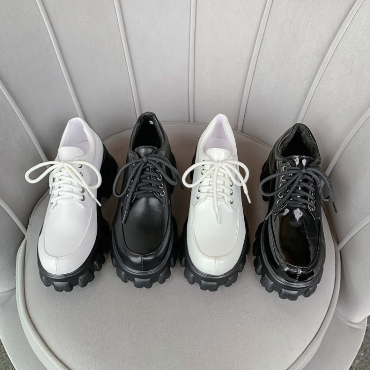 Women’s Platform Pumps Patent Leather Lace-Up White Shoes - Image 2