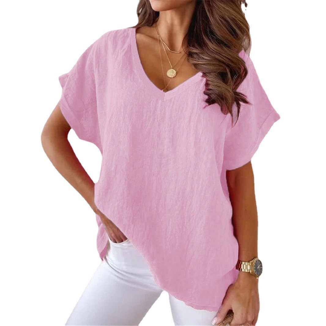 Plus Size Women’s V-Neck Cotton Linen Batwing T-Shirt Casual Top - Image 5