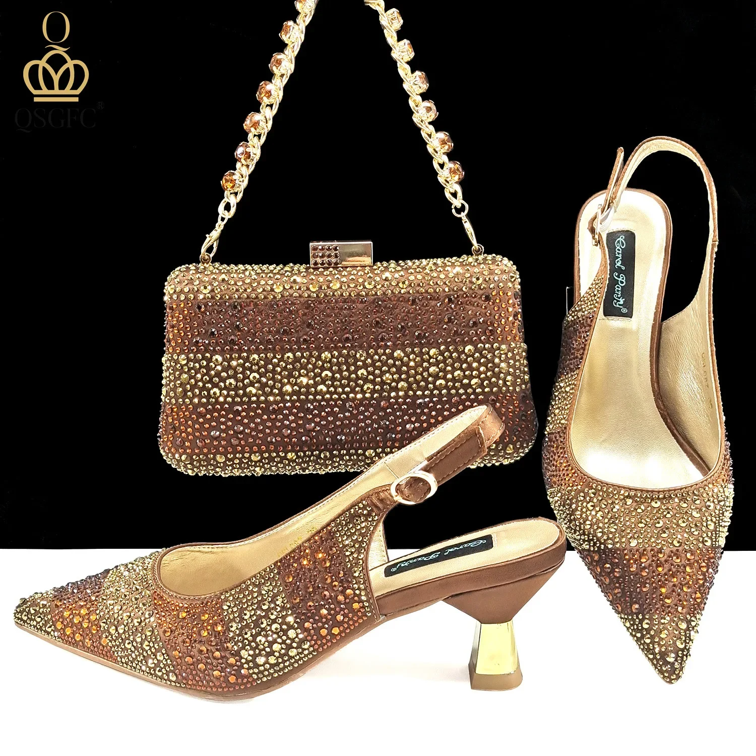 Women’s Shoes and Bag Set, Pointed Toe Striped High Heels for Banquets Daily