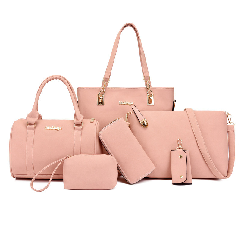 2023 fashion women's bag solid color frosted European and American retro portable mother and child bag six-piece shoulder crossbody large capacity bag - Image 3