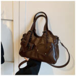 Retro Soft Leather Stitched Shoulder Tote Bag