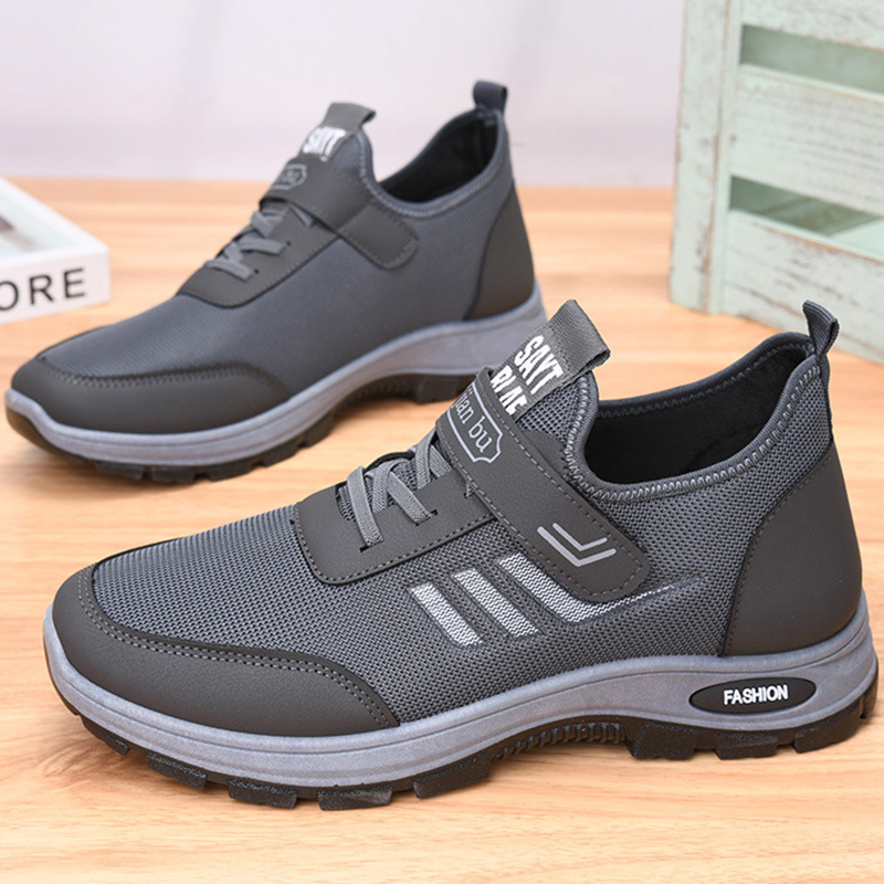 Men's Velcro Walking Sneakers Soft Sole Comfort Shoes Grey Black - Image 4