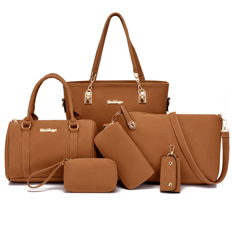 2023 fashion women's bag solid color frosted European and American retro portable mother and child bag six-piece shoulder crossbody large capacity bag - Image 4