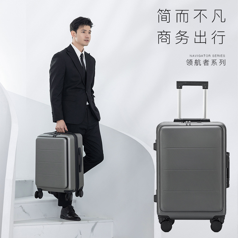 Front opening business luggage 20-inch small case men's and women's aluminum frame trolley suitcase suitcase drop-resistant - Image 5