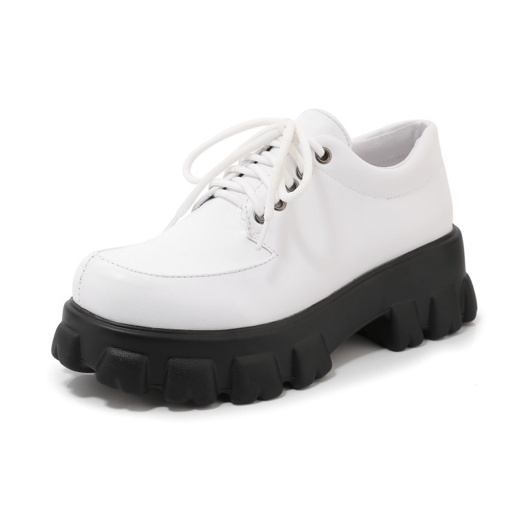 Women’s Platform Pumps Patent Leather Lace-Up White Shoes - Image 4